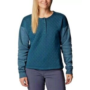 Columbia Women's Hart Mountain Quilted Crewneck  Sweater Top Night Wave GreenS